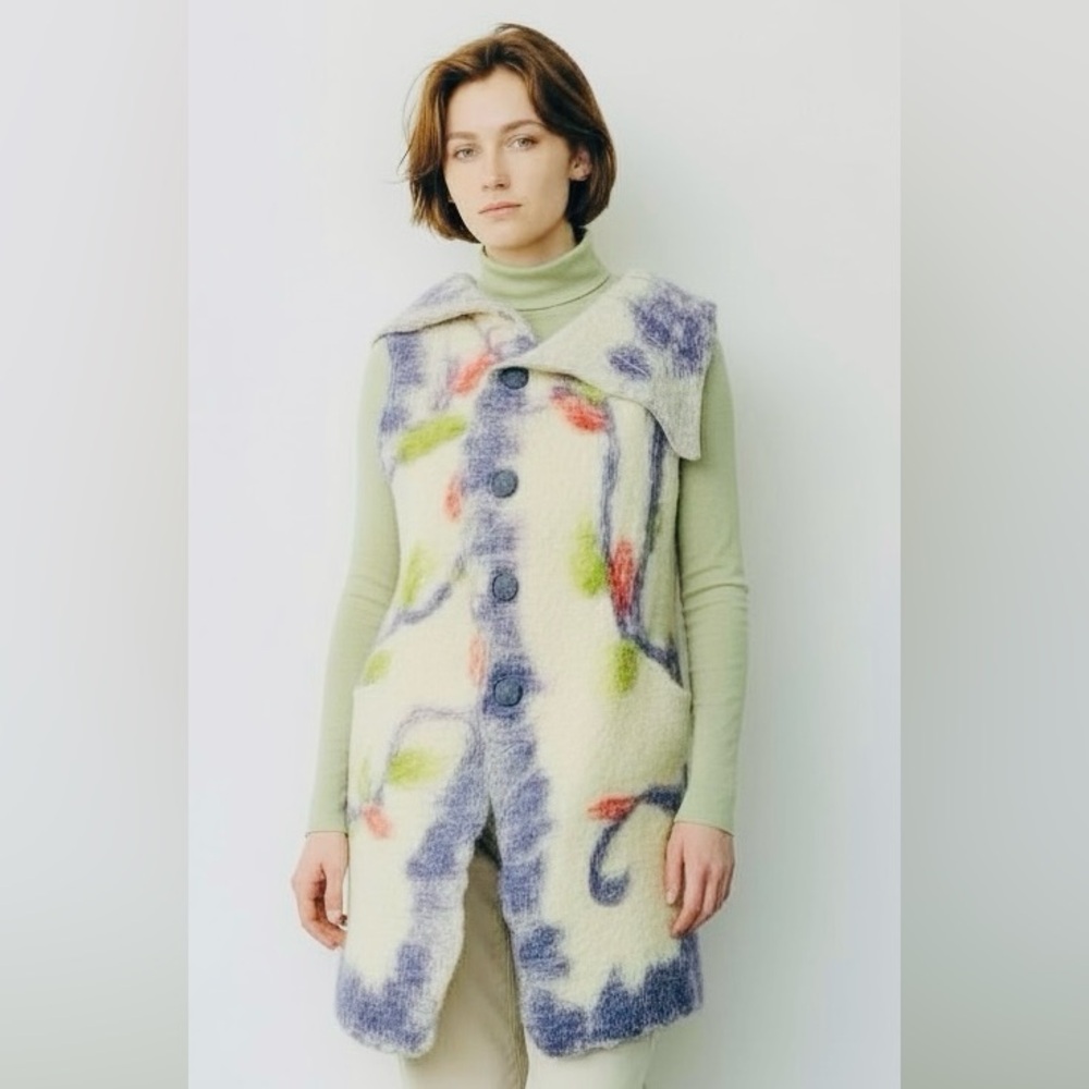 Colorful Artisan NUNO Felted Vest w/3 buttons Med - Picture 4 of 12